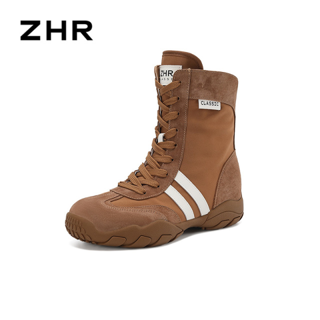 13675361.【ZHR则则】时尚户外靴圆头系带厚底女鞋[雨伞布+头层猪皮]