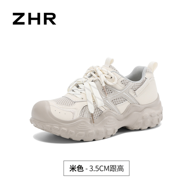 13675360.【ZHR则则】户外休闲鞋圆头系带厚底女鞋[PU+网布]