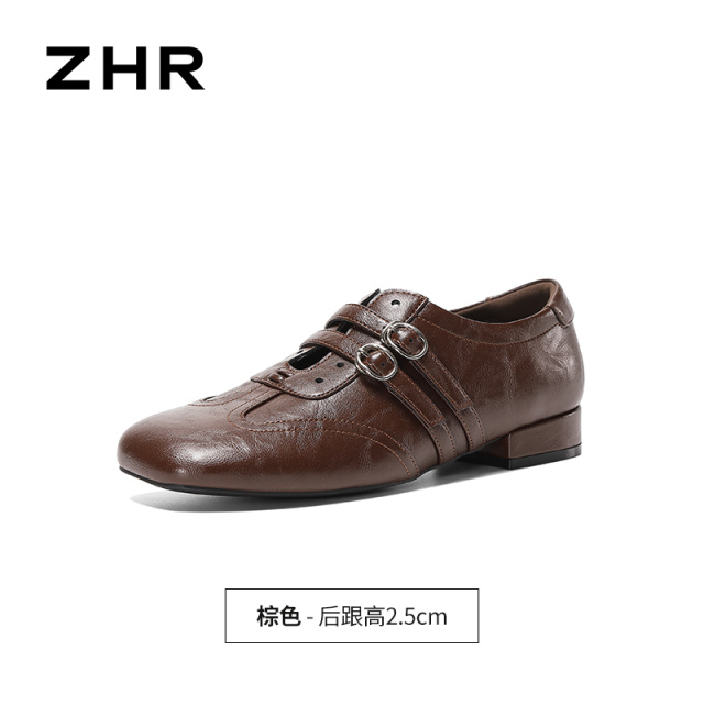 13675362.【ZHR则则】深口单鞋圆头搭扣平底女鞋[PU]