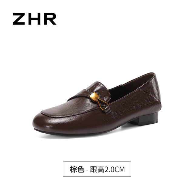 13675368.【ZHR则则】平底乐福鞋圆头套脚平底女鞋[牛剖层移膜革]