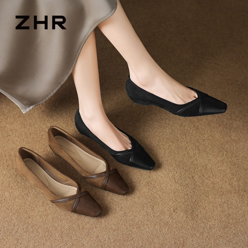 13675339.【ZHR则则】粗跟浅口方头套脚平底女鞋[羊京绒+PU]