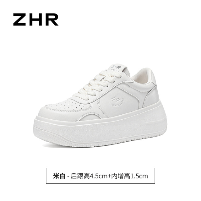 13844571.【ZHR则则】厚底小白鞋圆头透气系带厚底女鞋[超纤]