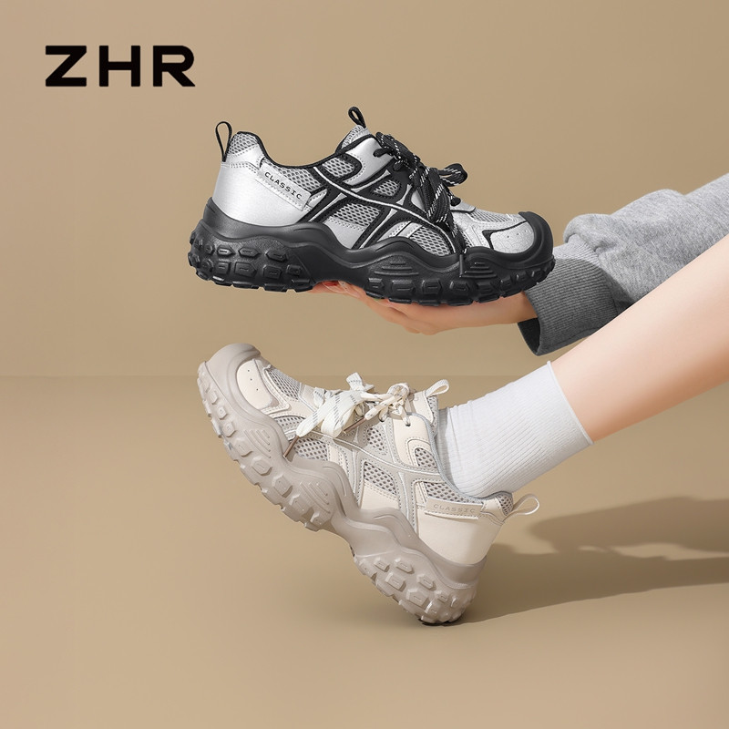 13675360.【ZHR则则】户外休闲鞋圆头系带厚底女鞋[PU+网布]