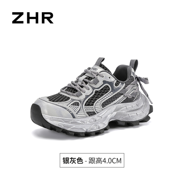 13675371.【ZHR则则】老爹鞋圆头系带厚底女鞋[超纤+网布]