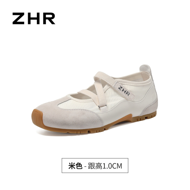 13844560.【ZHR则则】运动玛丽珍鞋圆头魔术贴平底女鞋[雨伞布+头层猪皮+超纤]