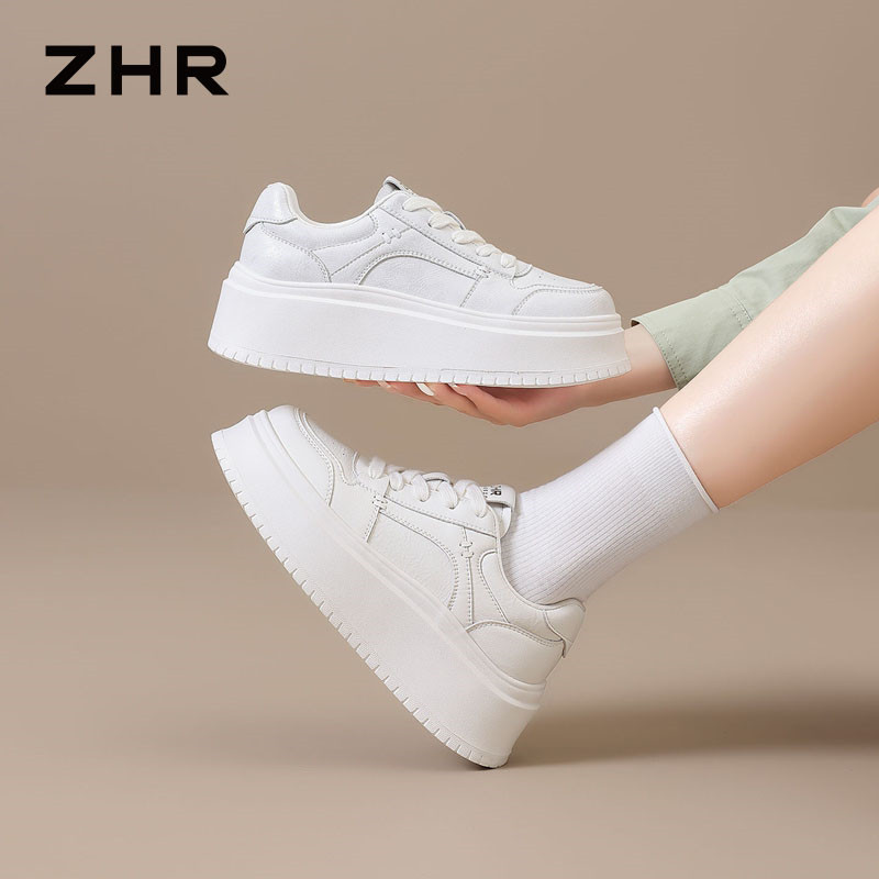 13675330.【ZHR则则】厚底小白鞋圆头系带厚底女鞋[超纤]