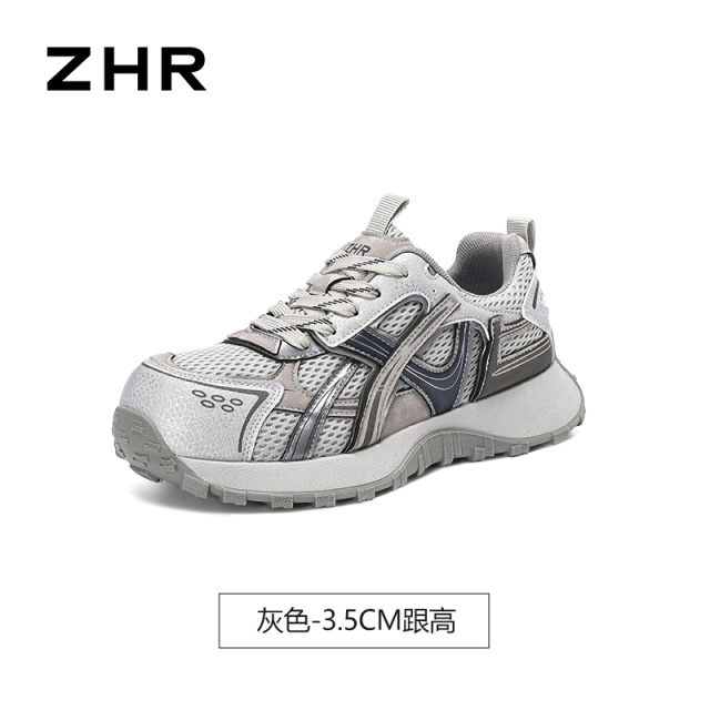 13675353.【ZHR则则】老爹鞋圆头系带厚底女鞋[PU+网布]
