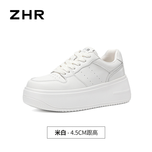 13844582.【ZHR则则】厚底小白鞋系带圆头厚底女鞋[超纤]