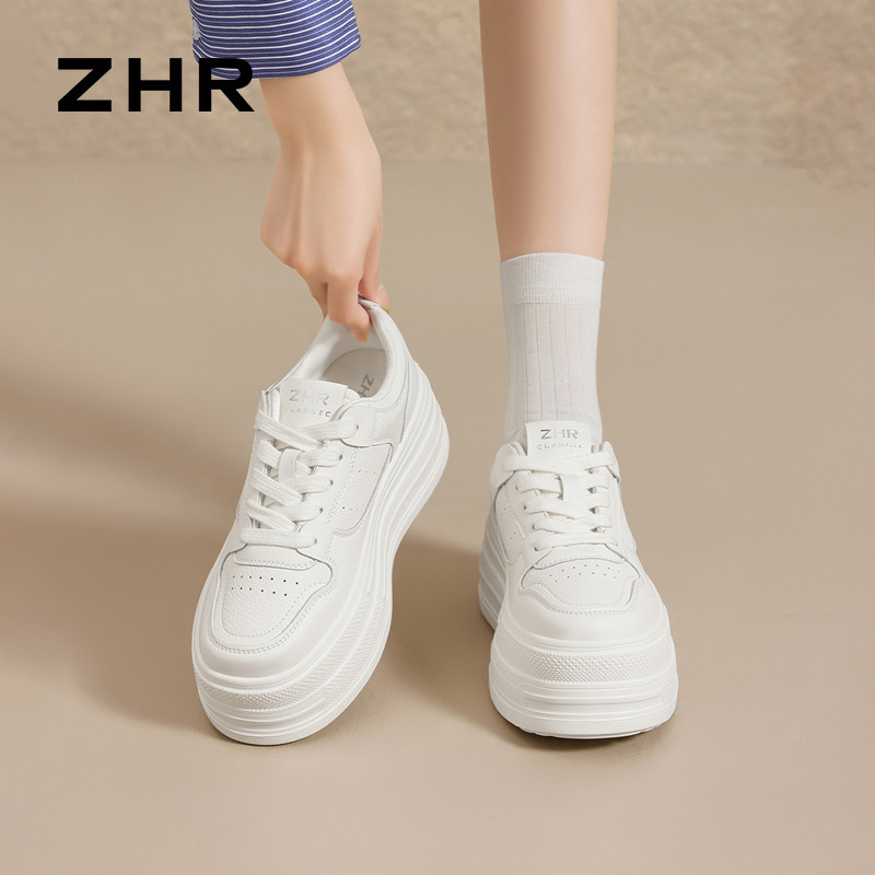 13675323.【ZHR则则】厚底小白鞋圆头系带厚底女鞋[PU]