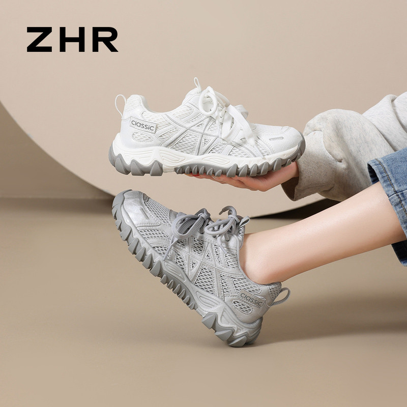 13675335.【ZHR则则】老爹鞋圆头系带厚底女鞋[超纤+网布]