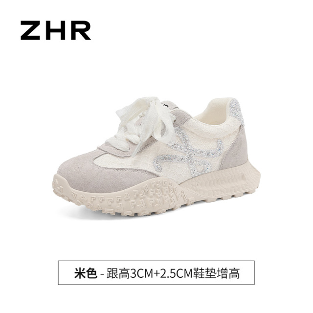 13675374.【ZHR则则】阿甘鞋圆头系带厚底女鞋[网布+头层猪皮+格利特]