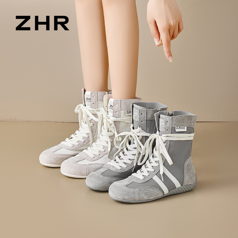 13675338.【ZHR则则】时尚户外靴圆头系带厚底女鞋[沙丁布+猪巴戈]