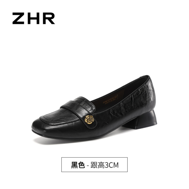 13675367.【ZHR则则】粗跟乐福鞋圆头套脚粗跟女鞋[PU]
