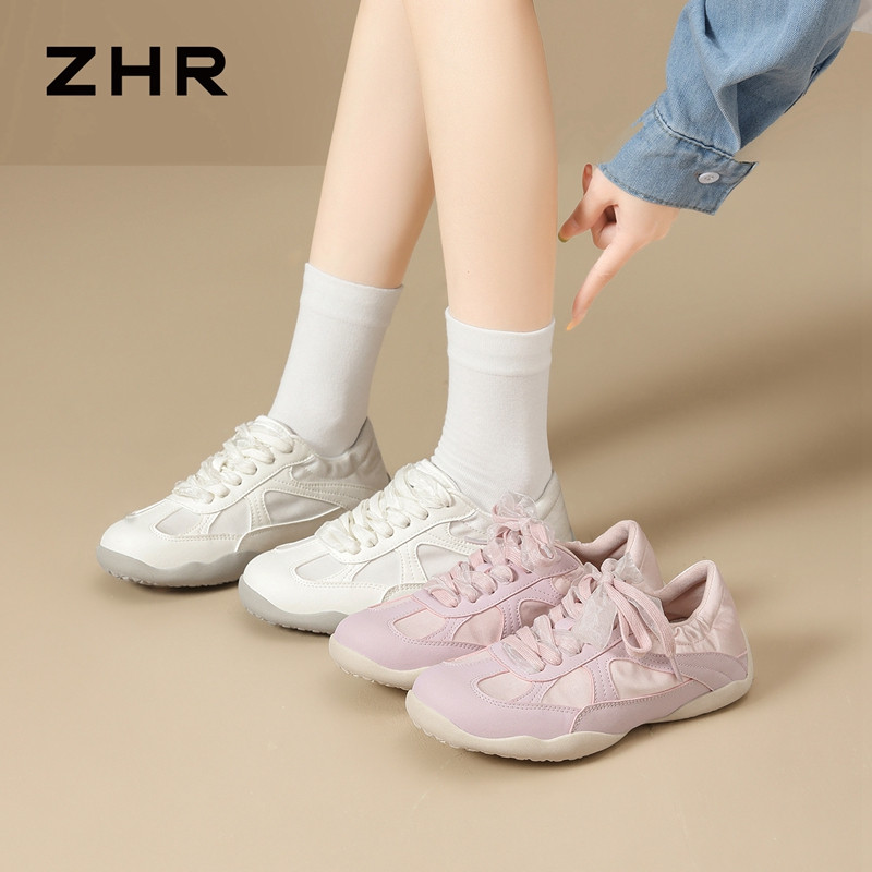 13675363.【ZHR则则】薄底德训鞋圆头系带平底女鞋[PU+沙丁布]