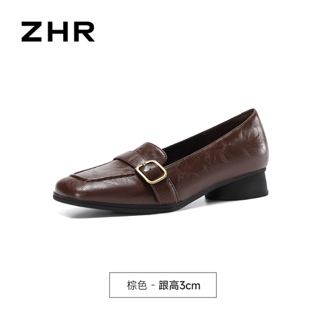 13675351.【ZHR则则】粗跟乐福鞋圆头系带厚底女鞋[牛剖层移膜革]