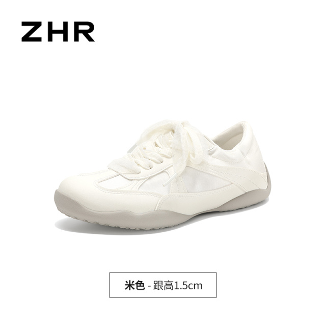 13675363.【ZHR则则】薄底德训鞋圆头系带平底女鞋[PU+沙丁布]