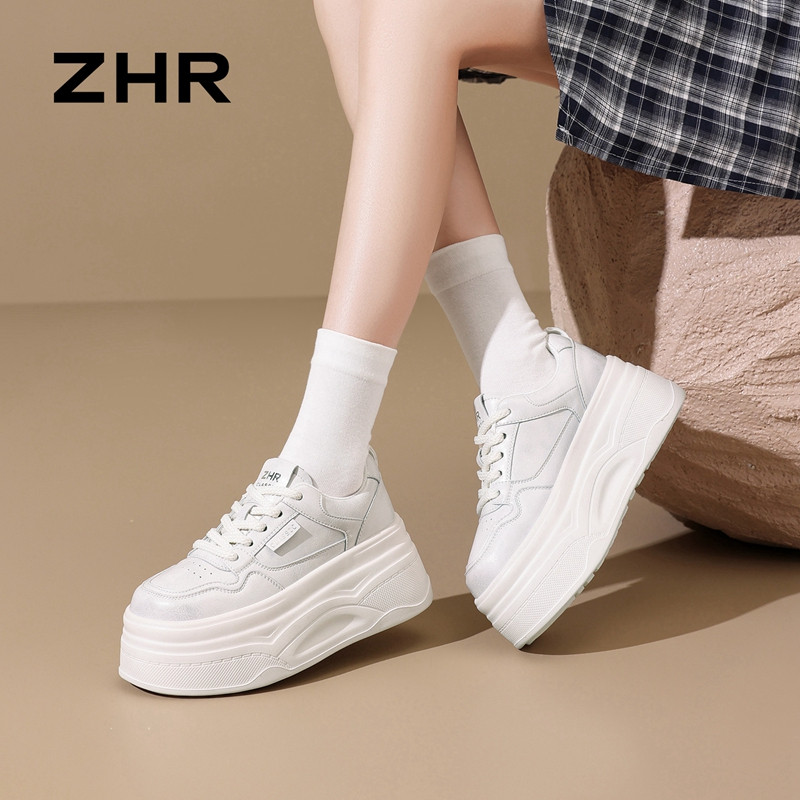 13675328.【ZHR则则】厚底小白鞋圆头系带厚底女鞋[PU]