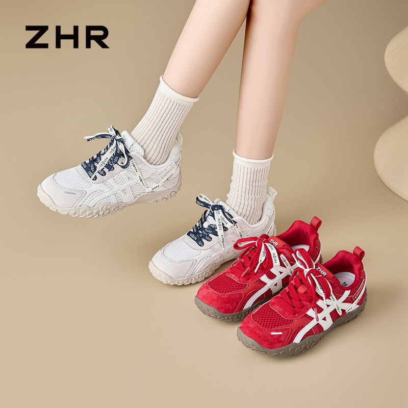 13675378.【ZHR则则】阿甘鞋圆头系带平底女鞋[网布+超纤+头层猪皮]