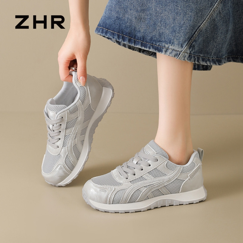 13675354.【ZHR则则】老爹鞋圆头系带平底女鞋[PU+网布]