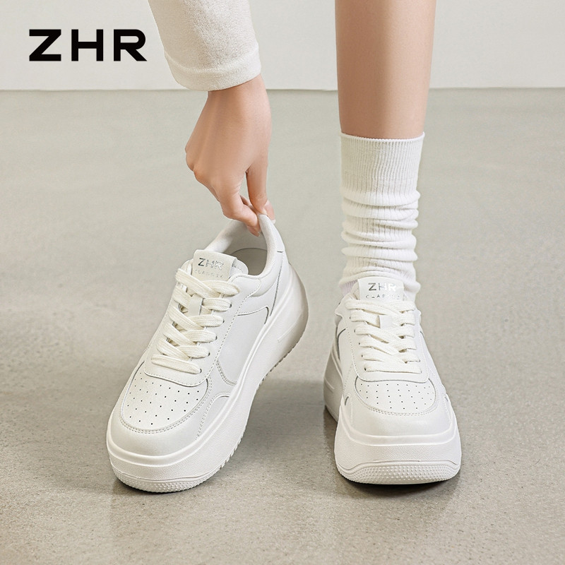 13844571.【ZHR则则】厚底小白鞋圆头透气系带厚底女鞋[超纤]