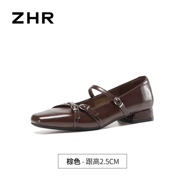 13675321.【ZHR则则】粗跟玛丽珍鞋方头搭扣粗跟女鞋[PU]