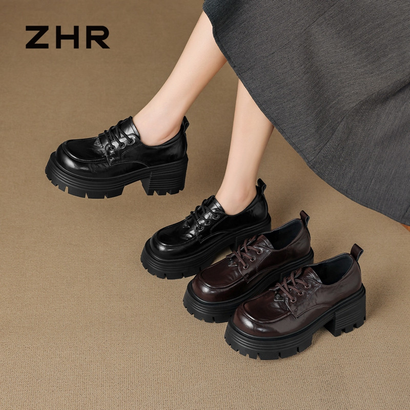 13675379.【ZHR则则】深口单鞋圆头系带厚底女鞋[PU]