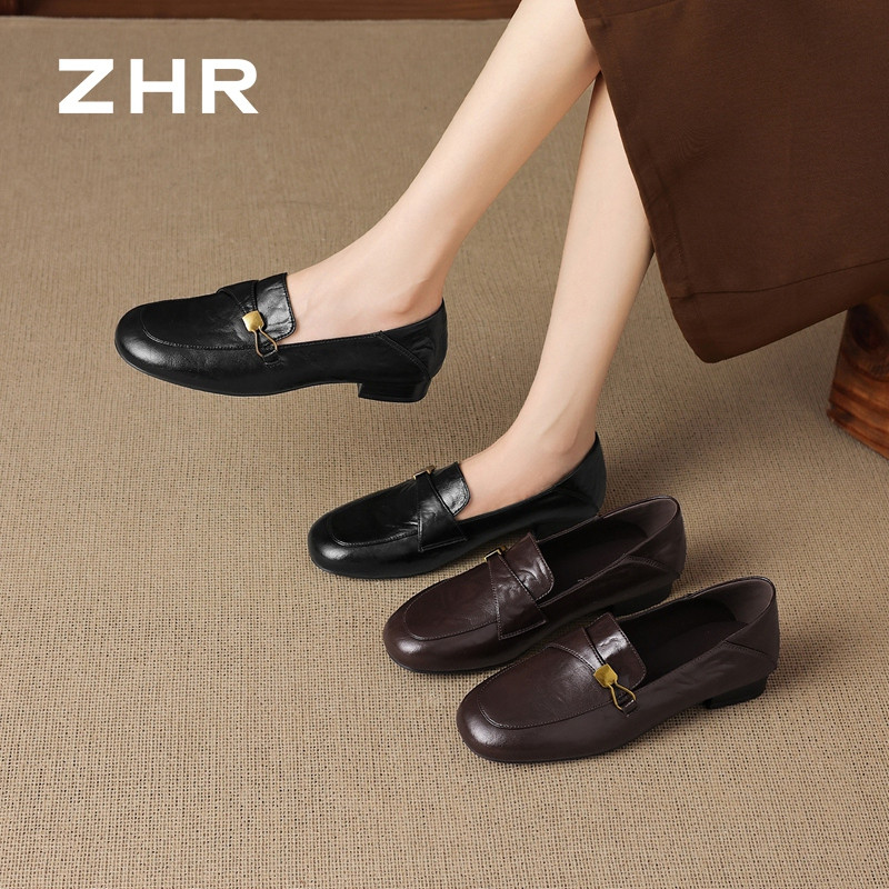 13675368.【ZHR则则】平底乐福鞋圆头套脚平底女鞋[牛剖层移膜革]