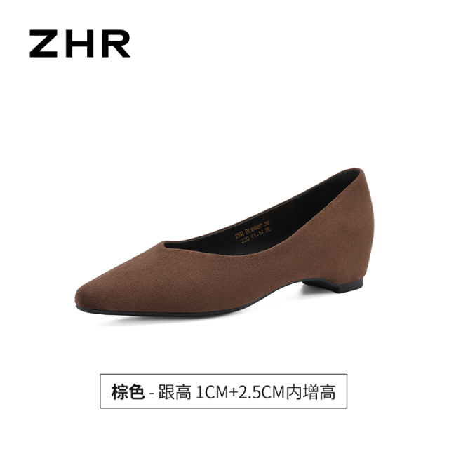 13675359.【ZHR则则】平底浅口尖头套脚粗跟女鞋[绒布]