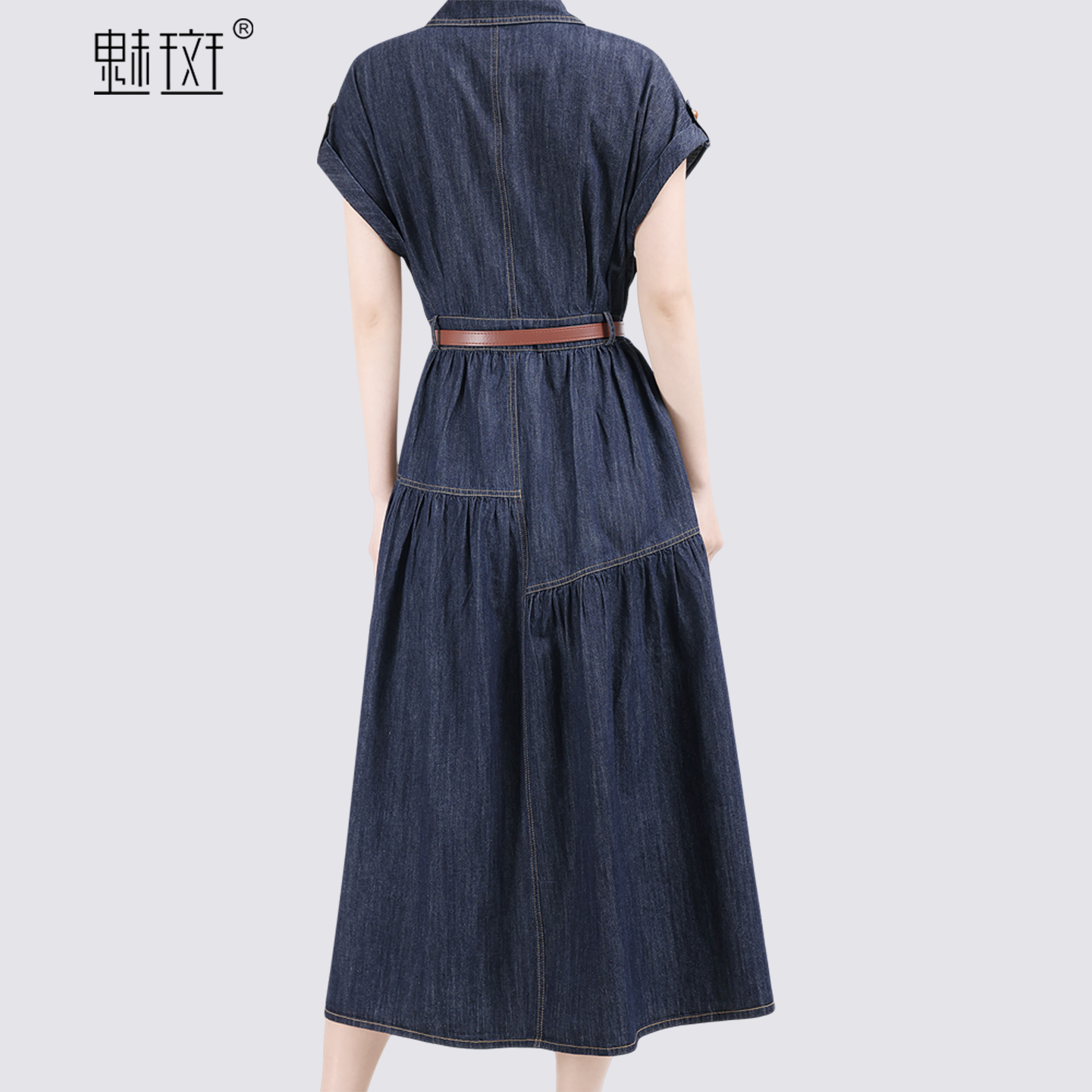 13674354.魅斑牛仔裙Polo领短袖连衣裙裙子