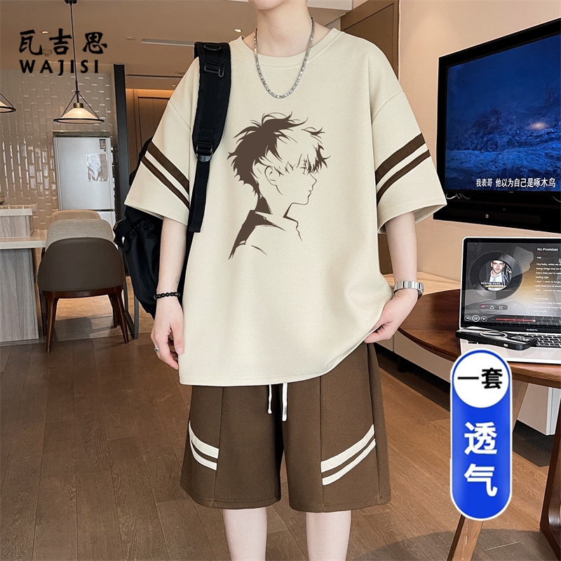 13676625.冰丝运动套装男夏季青少年初中高中学生短袖短裤帅气大童篮球衣服