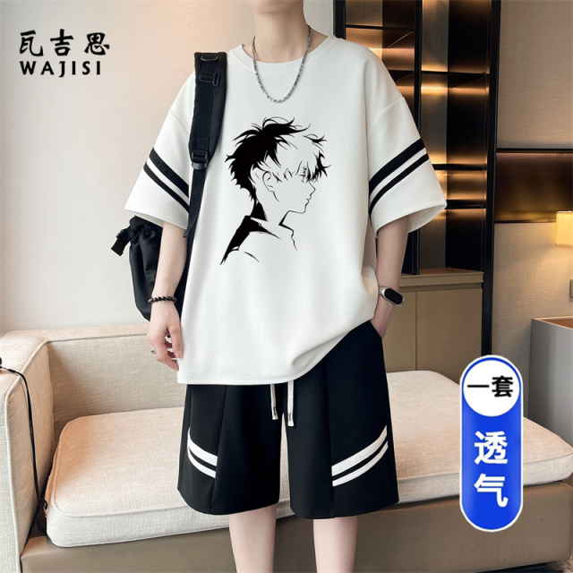 13676625.冰丝运动套装男夏季青少年初中高中学生短袖短裤帅气大童篮球衣服