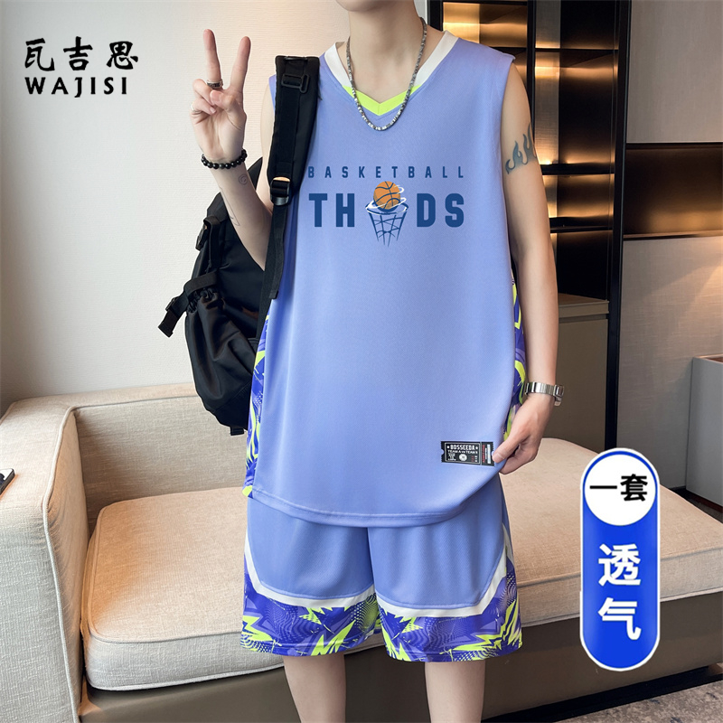 13676530.男夏季篮球服套装无袖背心短裤速干透气初中高中学生青少年运动服