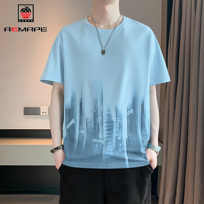 13676080.AEMAPE短袖T恤男夏季冰丝速干短袖青年时尚渐变色印花短袖T恤