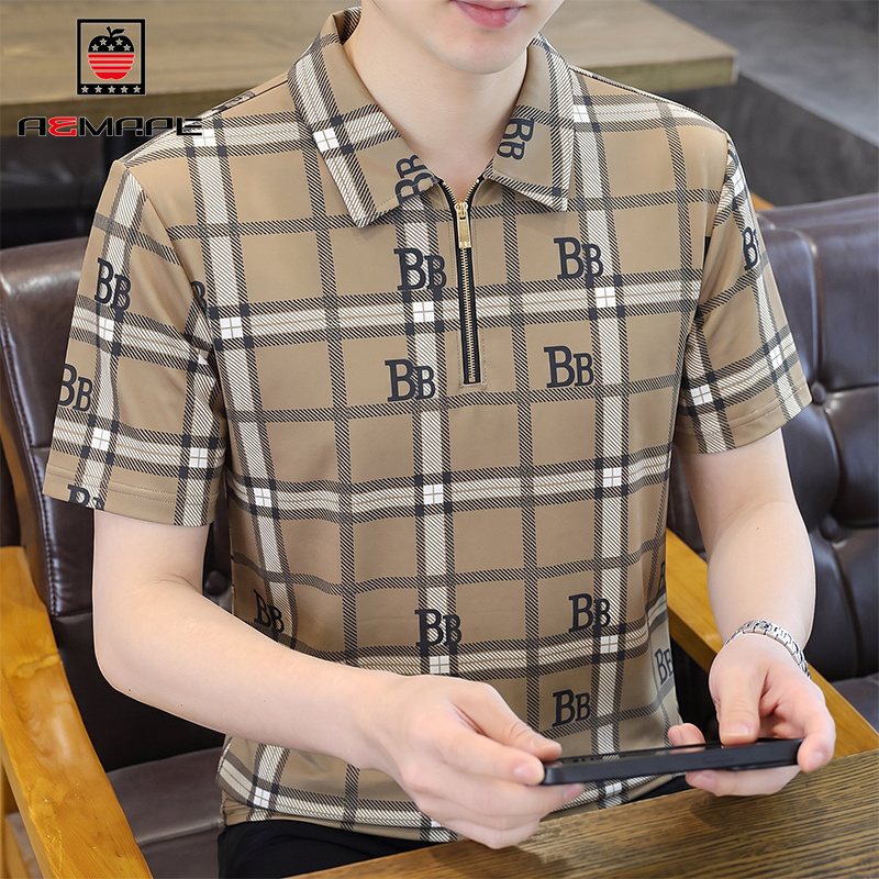 13676075.AEMAPE短袖POLO衫男夏季舒适透气青年潮流百搭半拉链短袖POLO衫T恤