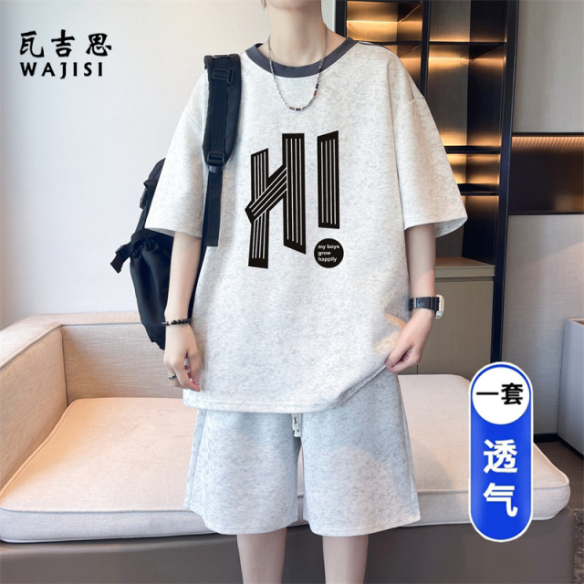 13676596.潮牌t恤男夏季高中初中学生短袖短裤青少年帅气大童休闲运动套装