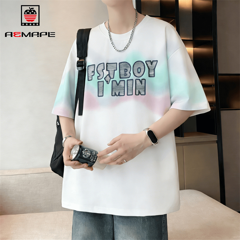 13678451.AEMAPE短袖T恤男夏季舒适透气青少年时尚渐变百搭印花短袖T恤