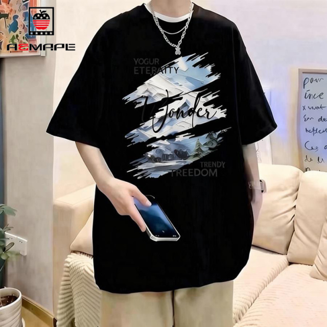 13678462.AEMAPE【纯棉】短袖T恤男夏季亲肤透气短袖青少年情侣款潮流印花T恤衫