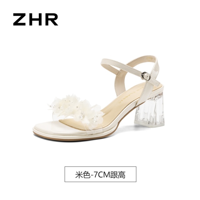 13794822.【ZHR则则】粗跟凉鞋露趾套脚女鞋[PU+TPU]