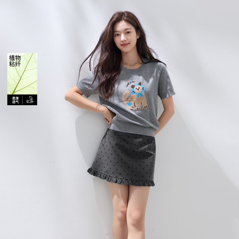 13680303.三彩若潮大码女装2026秋季新款高智波点A字短裙半身裙显瘦微胖MM