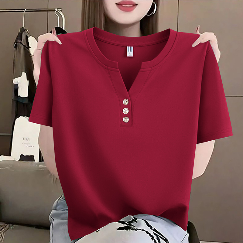 13678593.淘贝鼠夏季上新女式时髦小V领百搭短袖T恤【淘贝鼠女装XJ】