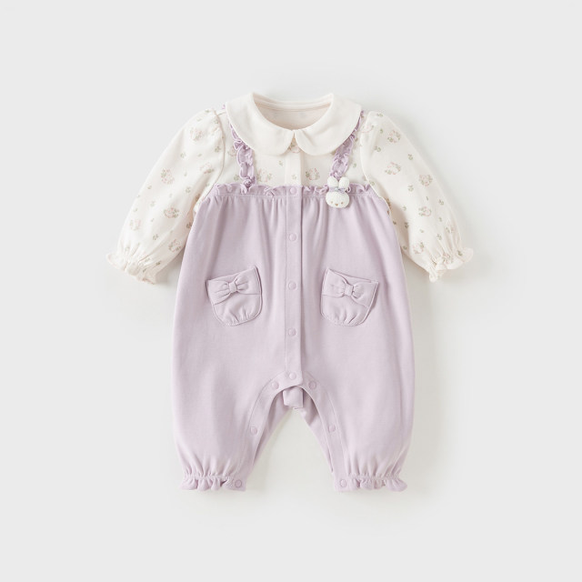 13679774.戴维贝拉女宝爬服秋装新款新生儿纯棉哈衣婴儿外出连体衣