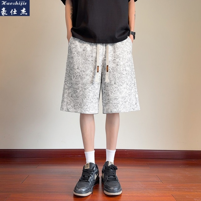 13678562.《休闲潮流》夏季新款潮流舒适透气扎染华夫格休闲短裤男
