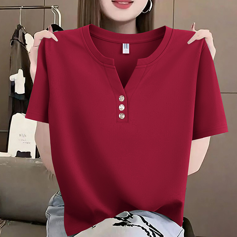 13678626.7-CY夏季新款女式时髦小V领百搭短袖T恤【7-CY女装XJ】