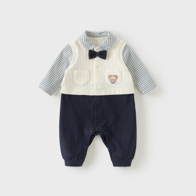 13679780.戴维贝拉婴幼儿爬服秋装新款男宝周岁绅士礼服新生儿百天衣服