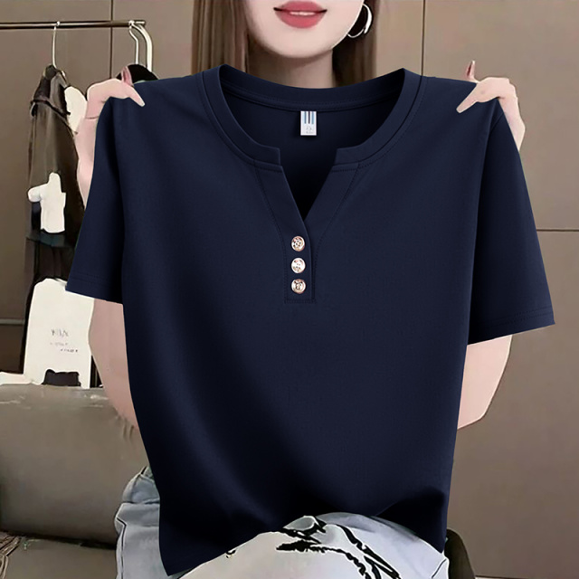 13678626.7-CY夏季新款女式时髦小V领百搭短袖T恤【7-CY女装XJ】