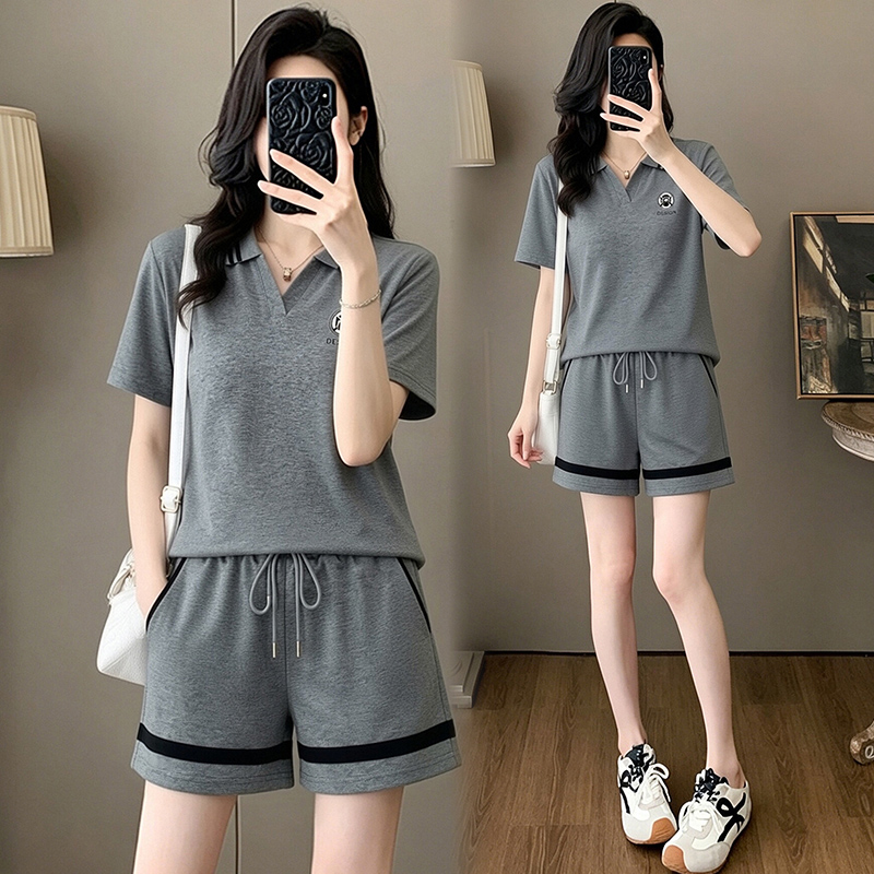 13678621.7-CY夏季新款女式时尚休闲翻领五分裤套装【7-CY女装XJ】