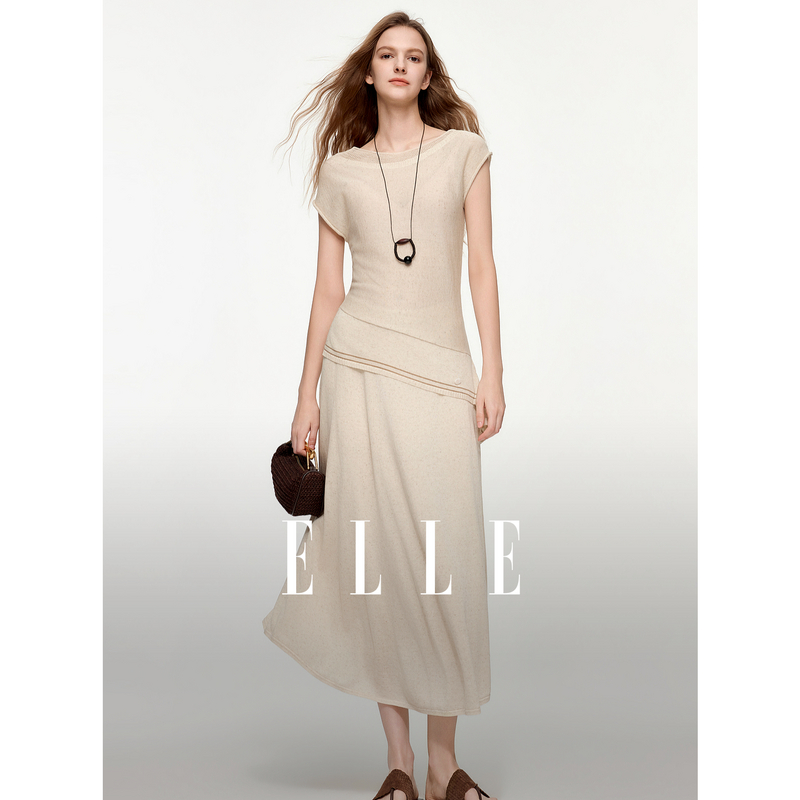 13682003.ELLE一字领短袖半身长裙套装女法式优雅风女式两件套