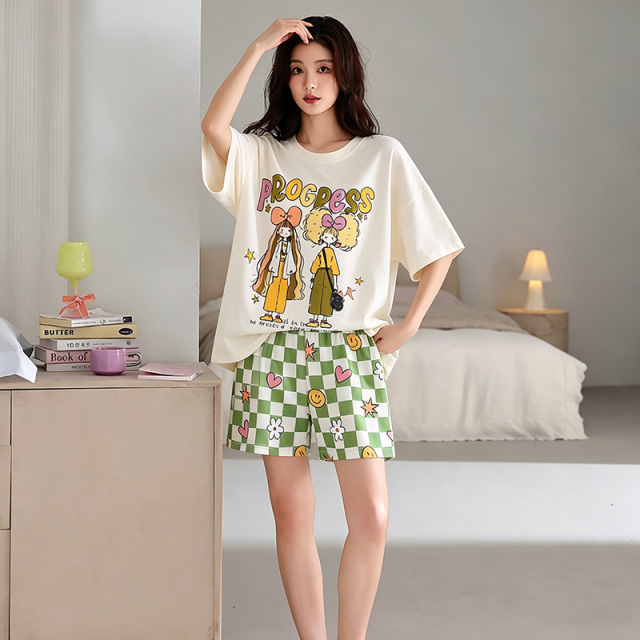 13683152.品彩【小清新治愈系】甜美ins风少女家居服短袖短裤套装ZH92037