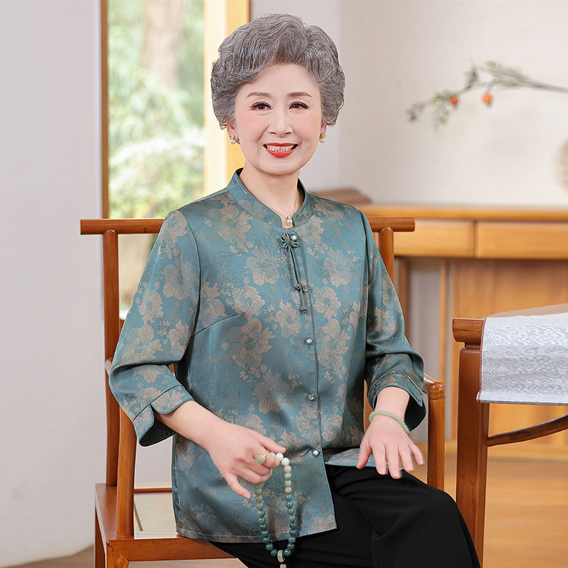 13682271.妈妈装中式国风印花七分袖衬衫J6FXW58220