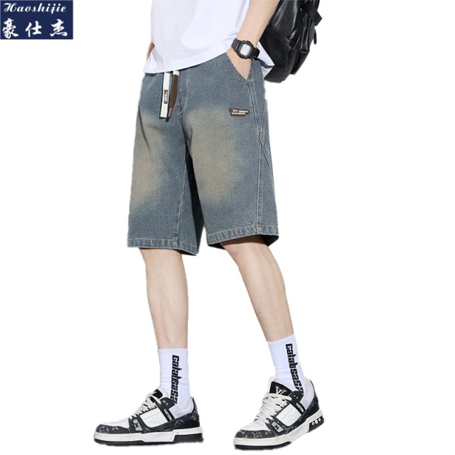 13681646.《百搭潮流》夏季薄款简约休闲舒适透气星空纹牛仔五分短裤